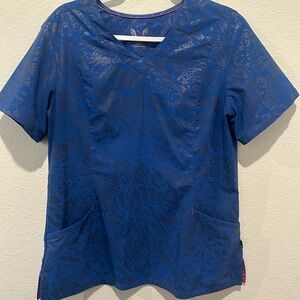 Smitten royal blue metallic scrub top size large